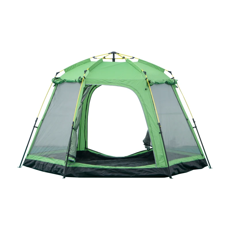 Outsunny Camping Zelt 6 Personen Zelt Familienzelt Kuppelzelt Kunstleder2000mm einfache Einrichtung für Familien Trekking Festival Stahl Glasfaser Grün 320 x 320 x 180 cm