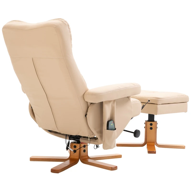 HOMCOM Relaxsessel Massagesessel mit Fußhocker Stauraum Liegefunktion Fernsehsessel mit Massagefunktion TV Sessel 145°-Neigung Polyester Cremeweiß 80 x 86 x 99 cm