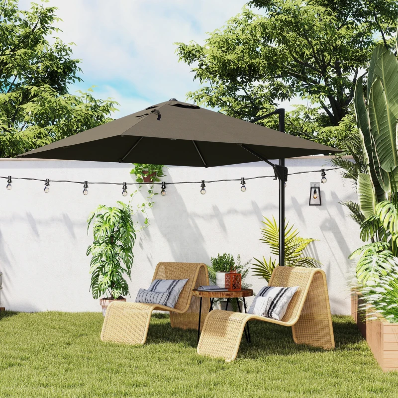 Outsunny Patio Offset Parasol Umbrella - Tan