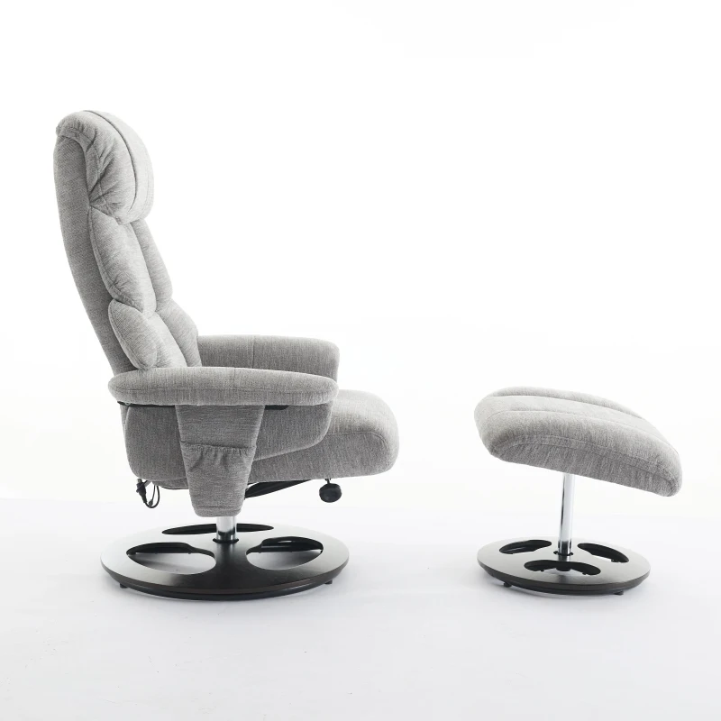 Chenille Upholstered Massage Recliner with Ottoman Footstool, 5-Point Massager, Ergonomic Backrest, 88L x 80W x 106H cm, Grey