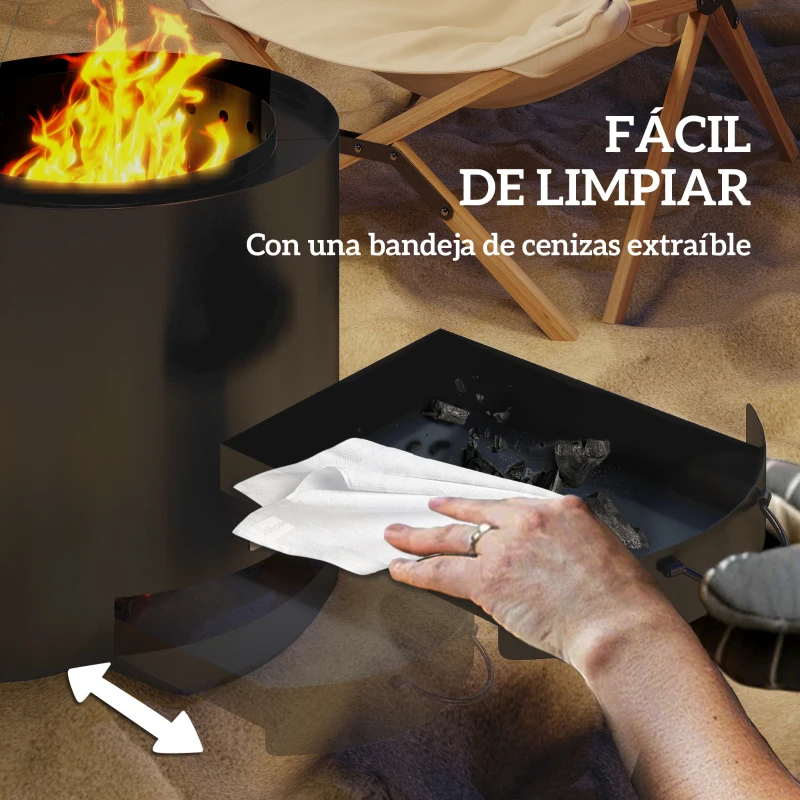 Outsunny Brasero Exterior Redondo con Bandeja para Cenizas y Atizador Protector de Chispas para Jardín Terraza Ø45x42 cm Negro