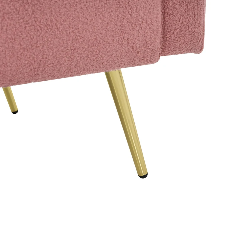 Convertible Sofa Bed with Adjustable Backrest, Gold Legs, Side Pockets, Sherpa Fabric Sleeper Sofa for Bedroom, 176L x 64W x 75H cm, Pink