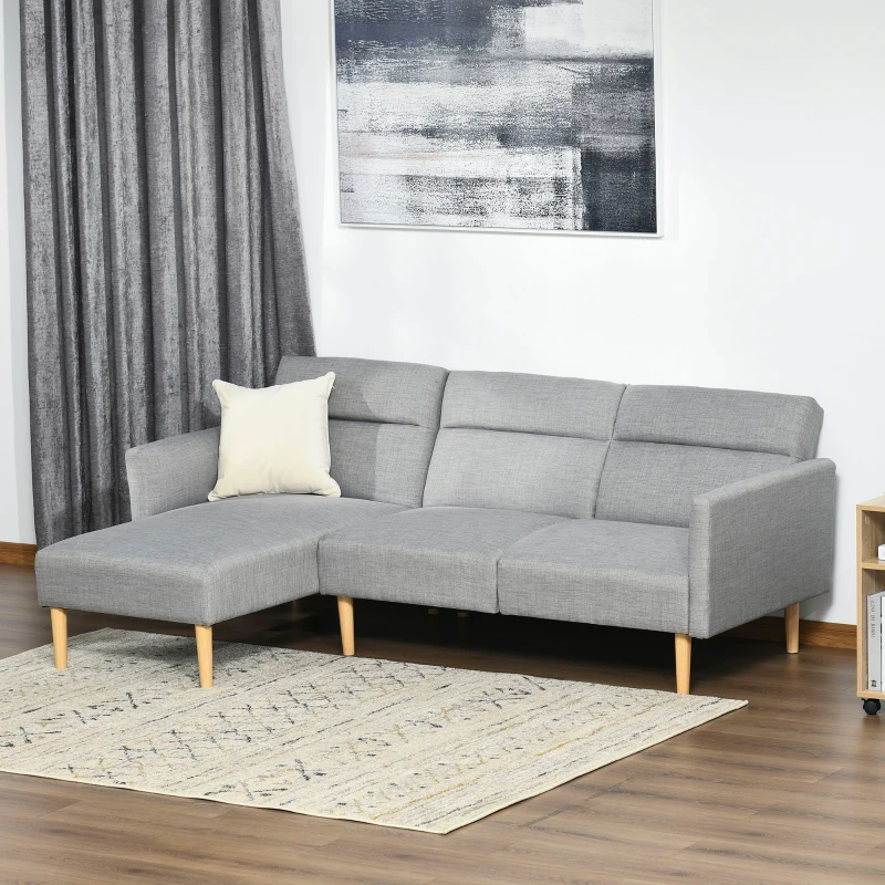 HOMCOM Canapea Extensibila pe Colt cu 3 Locuri din Tesatura Gri Reglabila Stil Scandinav(m-10)