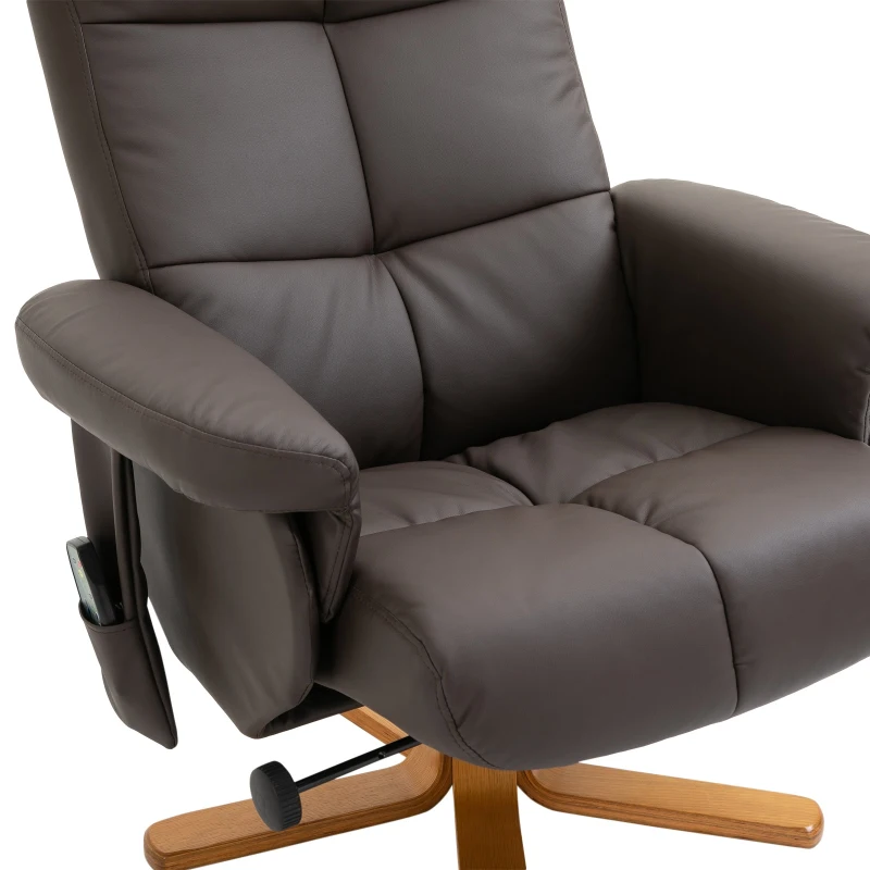 HOMCOM Relaxsessel mit Liegefunktion Massagesessel mit Fußhocker Fernsehsessel TV Sessel 145°-Neigung Liegesessel Ergonomischer Stuhl mit 10 Vibrationpunkte Kunstleder Braun 80 x 86 x 99 cm