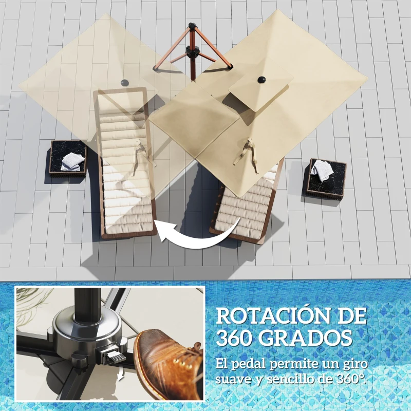 Outsunny Sombrilla de Jardín Excéntrica de Aluminio 300x198x252 cm con Protección UPF50+ y Base Cruzada Giratoria 360° Caqui