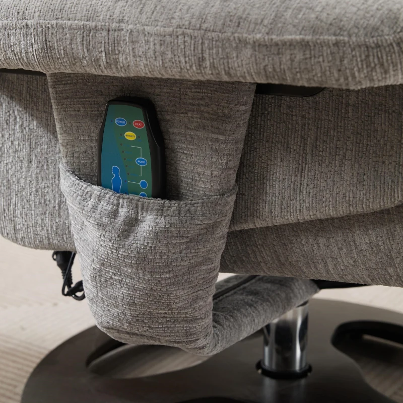Chenille Upholstered Massage Recliner with Ottoman Footstool, 5-Point Massager, Ergonomic Backrest, 88L x 80W x 106H cm, Grey