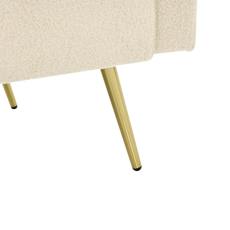 Sherpa Convertible Sofa Bed with 2 Side Pockets, Adjustable Backrest, Gold Legs, Elegant Loveseat for Bedroom, 176L x 64W x 75H cm, Beige