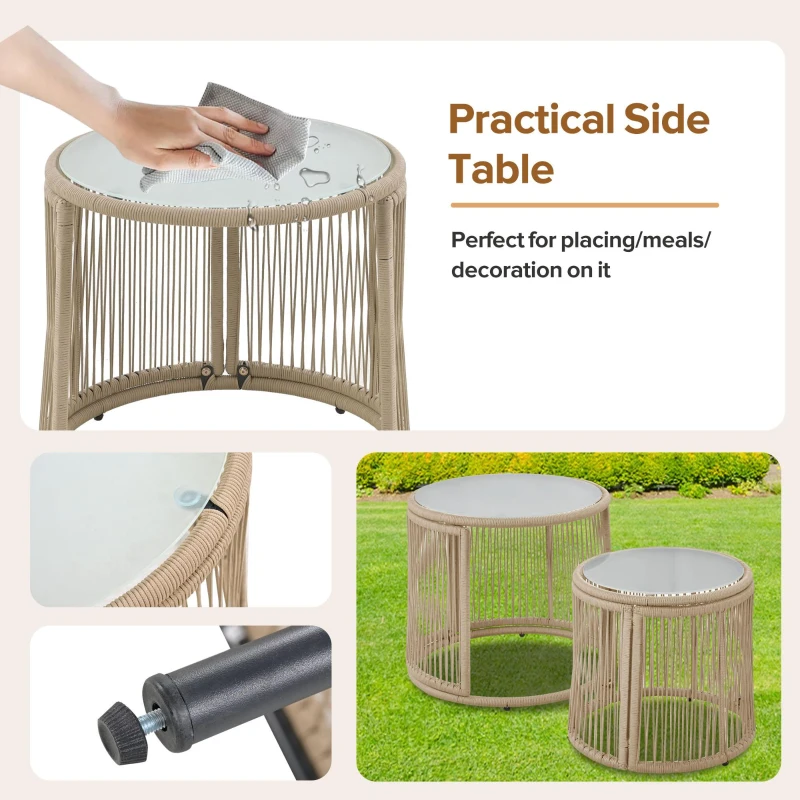 Hand-Woven Garden Lounge Sofa Set with 2 Armchairs, 2 Two-Seater Sofas, 2 Round Tables, Ideal for Patio, Terrace, 187L x 124W x 78H cm, Beige