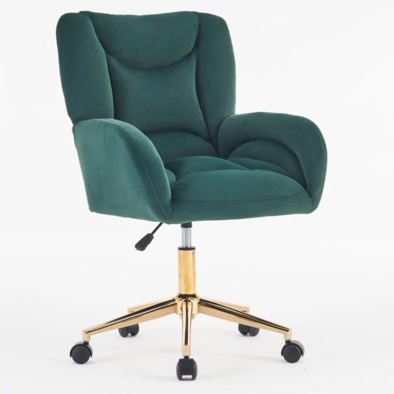 Height-Adjustable Swivel Chair with 360° Revolving Wheels, Gold Legs, Velvet Armchair for Home Office, 64L x 62W x 92.5-99H cm, Green