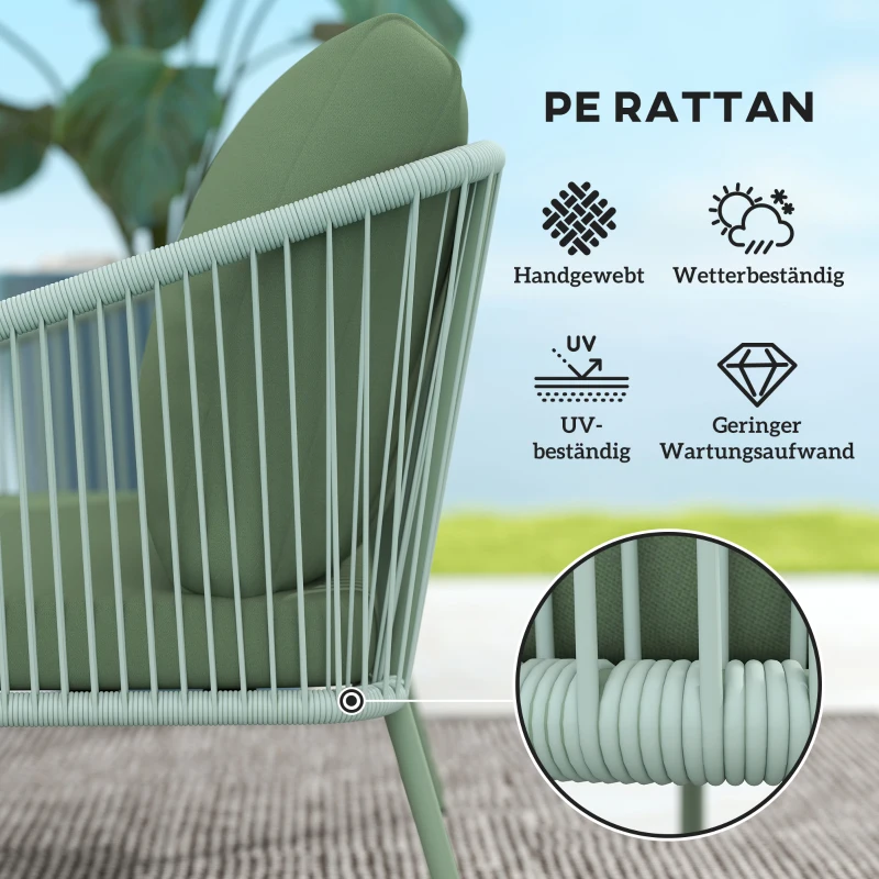Outsunny Gartensofa mit Kissen 2-Sitzer Rattan Sofa Lounge Sofa Outdoor Balkon Sofa 112 x 72 x 76 cm Grün(m-5)