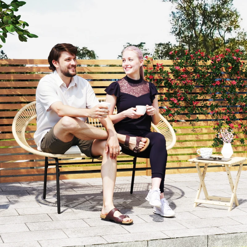 Outsunny Banc de jardin 2 places, banc extérieur jardin en acier, style Acapulco, avec dossier et coussin, 126 x 72 x 83 cm, kaki