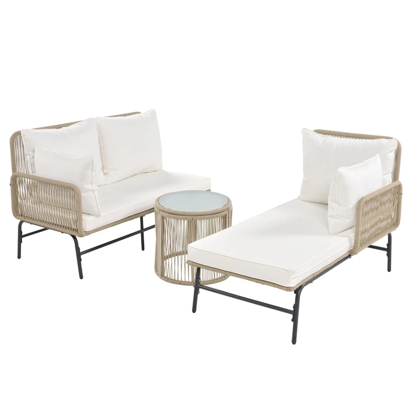 Hand-Woven Garden Lounge Sofa Set with 2 Armchairs, 2 Two-Seater Sofas, 2 Round Tables, Ideal for Patio, Terrace, 187L x 124W x 78H cm, Beige