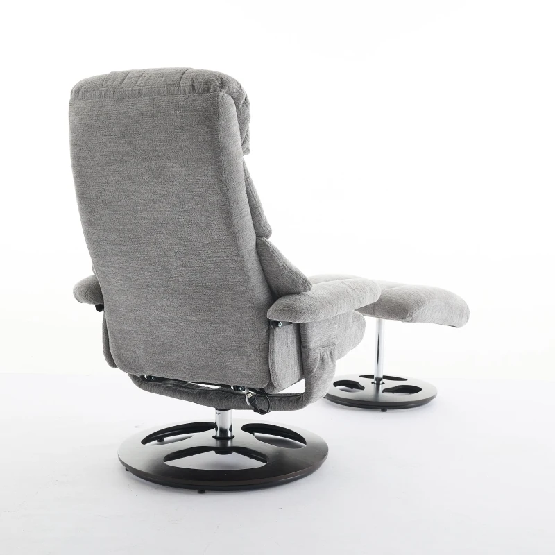 Chenille Upholstered Massage Recliner with Ottoman Footstool, 5-Point Massager, Ergonomic Backrest, 88L x 80W x 106H cm, Grey