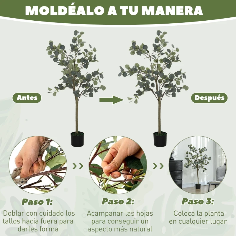 HOMCOM Planta Artificial Decorativa de 150 cm Eucaliptus Sintético con 230 Hojas en Maceta para Interior Verde