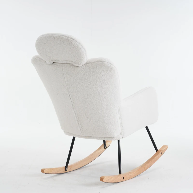 Teddy Fabric Rocking Chair with Tufted Upholstery, Padded Seat, Ergonomic Backrest, Ideal for Bedroom, Hallway, 102L x 70W x 105H cm, White
