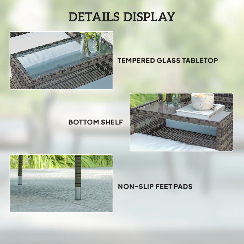 Outsunny Two-Seat Rattan Chair, with Middle Table - Charcoal Grey