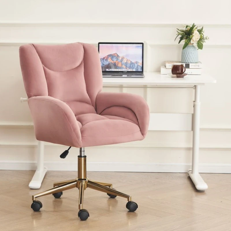 Height-Adjustable Velvet Swivel Office Chair with Universal Wheels, Metal Base, Ideal for Indoor Office Spaces, 64L x 62W x 92.5-99H cm, Pink