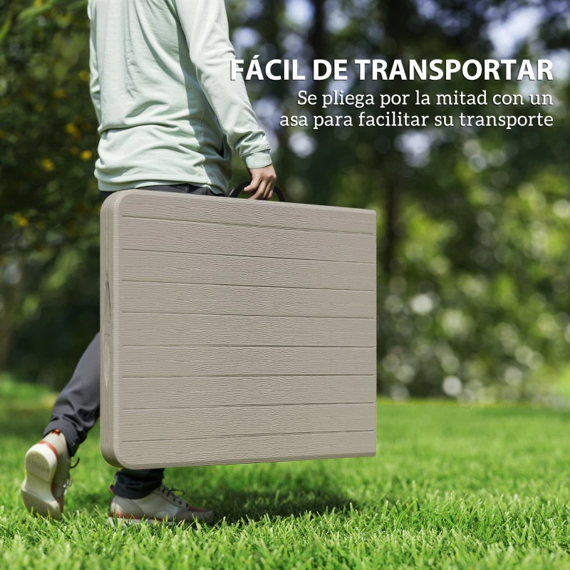 Outsunny Conjunto de Camping Plegable de Mesa y Bancos Imitación Madera para Exterior 180x74x74 cm y 182x28x42 cm Marrón