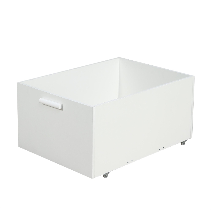 Children's Wooden Storage Bed with Safety Guardrail, Roof Design and Two Wheeled Storage Boxes, 196L x 98W x 158.5H cm, White+Natural