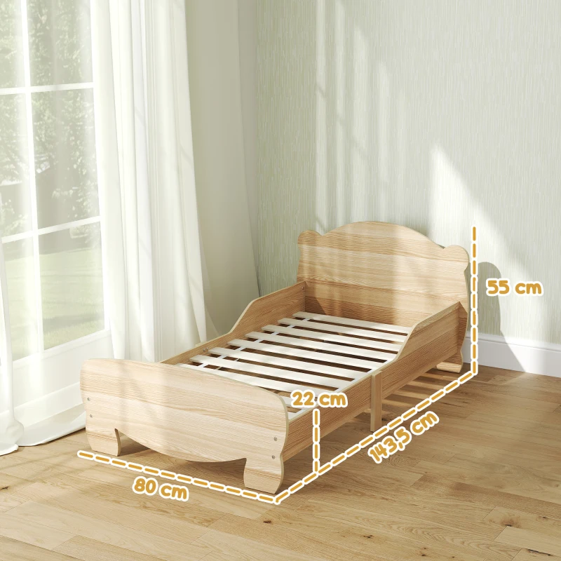 AIYAPLAY Cama Infantil de Madera con Barandillas y Diseño de Oso Estructura Baja para Niños de 3-6 Años 143,5x80x55 cm Natural