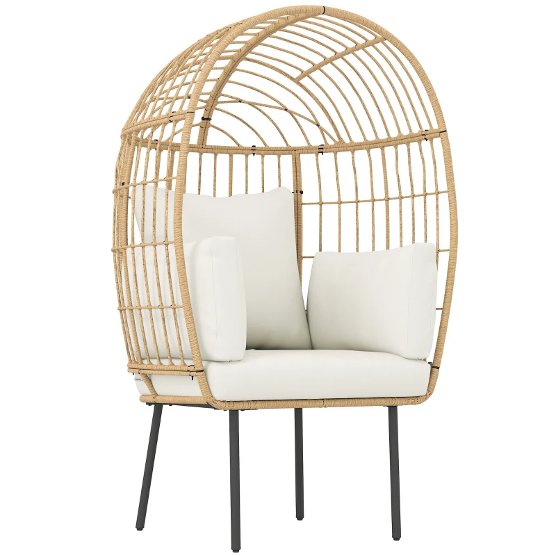 Outsunny Rattansessel Ei-Förmig mit abnehmbarem Kissen, Polster, Outdoor Sessel aus Rattan 95 x 80 x 155 cm Beige(m-10)