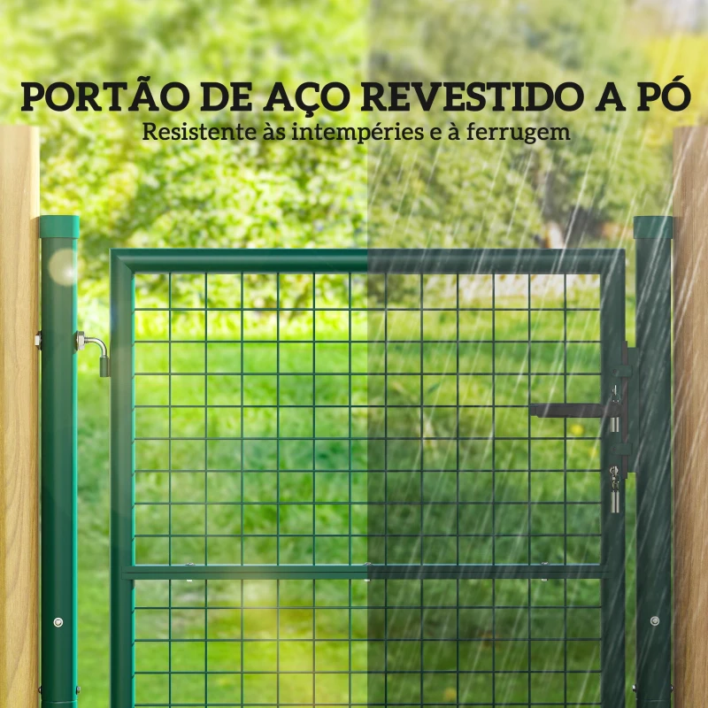 Outsunny Porta de Jardim 97x150 cm Porta para Vedação de Barra de Aço com Puxador Fechadura e 3 Chaves para Exterior Pátio Verde
