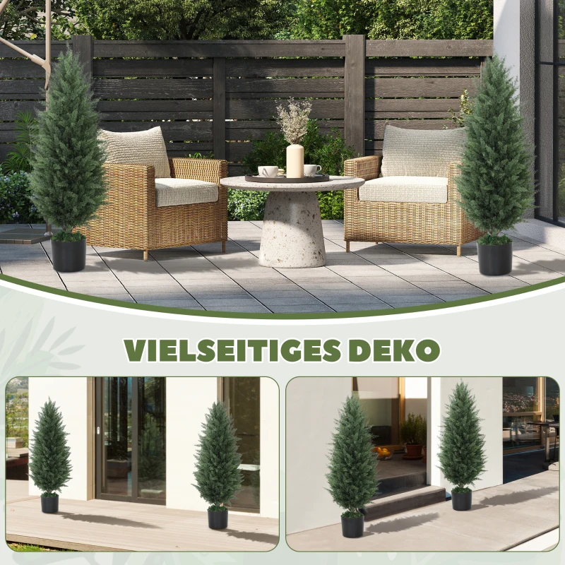 HOMCOM Set van 2 Kunstcipressen, Kunstbomen met 831 Bladeren, met Cementpot, UV-bestendig, Kunstplant, 90 cm, Groen