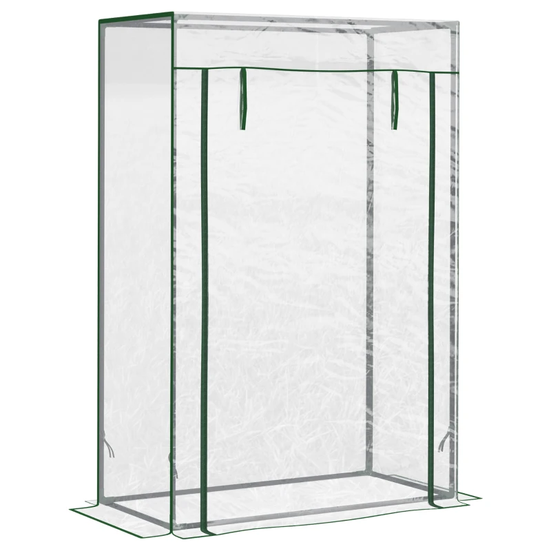 Outsunny Serre de jardin, serre de balcon, bâche renforcée PVC, châssis en acier, porte zippée enroulable, pour légumes plantes fleurs en toutes saisons intérieur et extérieur, 100 x 50 x 150 cm blanc
