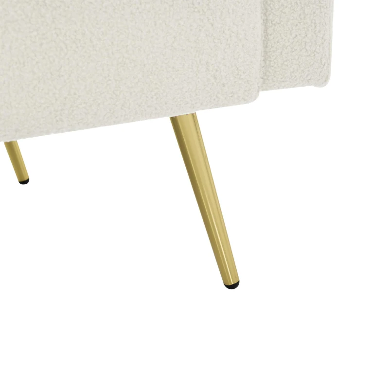 Convertible Sofa Bed with Adjustable Backrest, Sherpa Fabric, Gold Legs, Loveseat with Side Storage Pockets, 176L x 64W x 75H cm, White