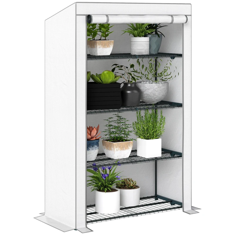Outsunny Four-Tier Mini Greenhouse - Grey/White