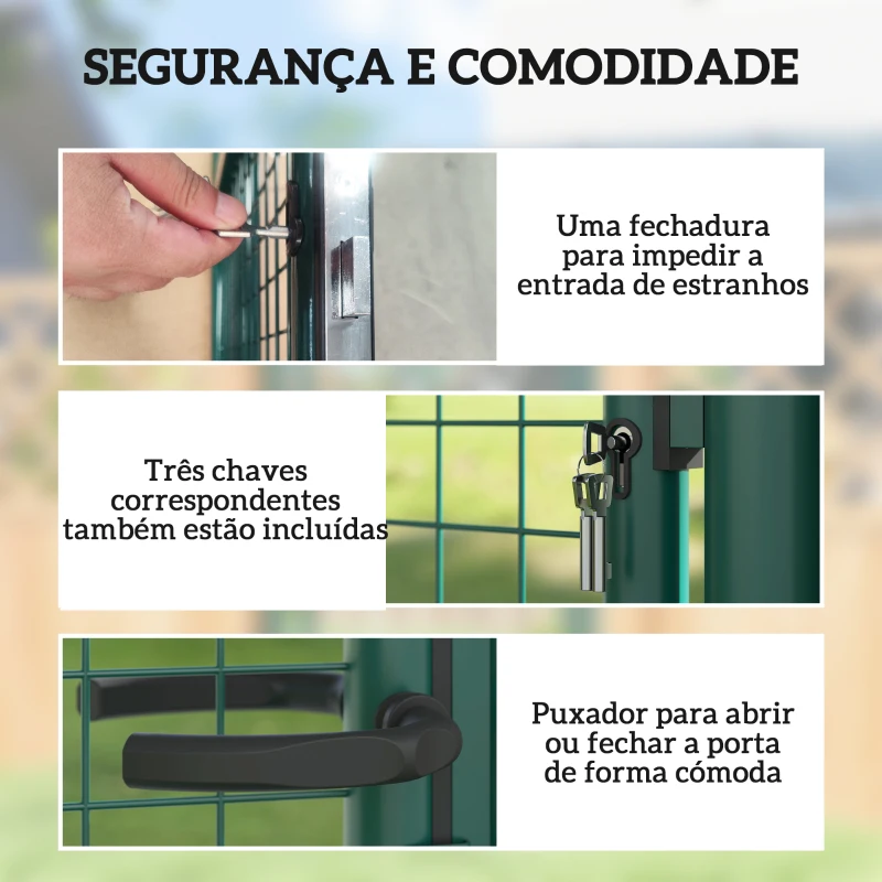 Outsunny Porta de Jardim 97x150 cm Porta para Vedação de Barra de Aço com Puxador Fechadura e 3 Chaves para Exterior Pátio Verde