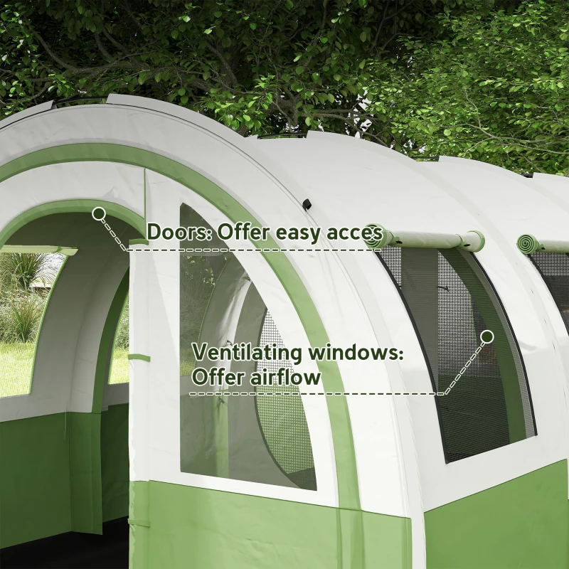 Outsunny 3000mm Waterproof Camping Tent, 5-6 Man Family Tent with Living and Bedroom, Carry Bag Included, Cream and Green