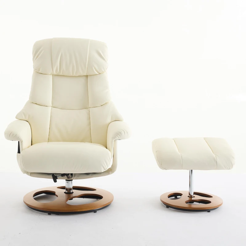 PU Upholstered Massage Recliner with Ottoman Footstool, 5 Points Massager, Ergonomic Backrest, Swivel Function, 88L x 80W x 106H cm, White