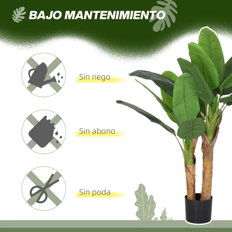 HOMCOM Planta Artificial Bananera de 120 cm con Maceta y 15 Hojas Realistas Planta Tropical Sintética para Decoración Interior