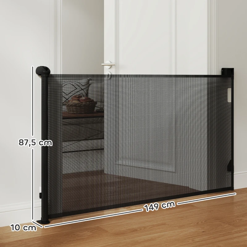 PawHut Barrera para Perros Retráctil 0-140 cm Barrera de Seguridad con Interruptor de Cierr para Puertas y Escaleras Negro