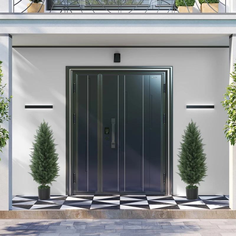 HOMCOM Set van 2 Kunstcipressen, Kunstbomen met 831 Bladeren, met Cementpot, UV-bestendig, Kunstplant, 90 cm, Groen