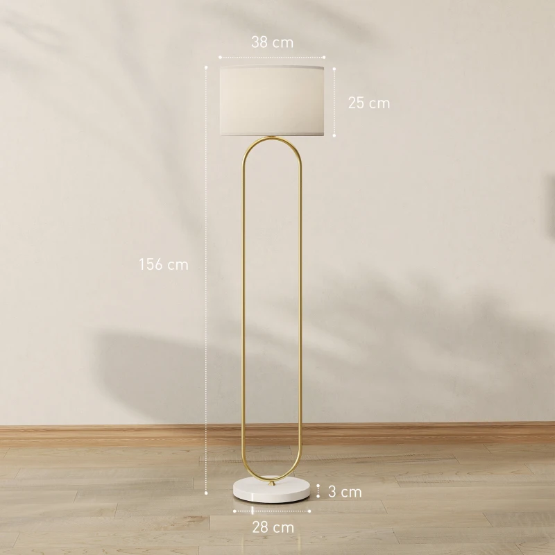 HOMCOM Lampada da Terra Moderna con Paralume in Tessuto, Doppio Tubo Metallico e Interruttore a Pedale, Oro