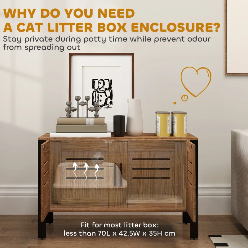 PawHut Cat Litter Box Enclosure with Tall Legs, Scratching Board, Double Doors, Ventilation Holes, 80 x 45 x 50 cm, Dark Brown