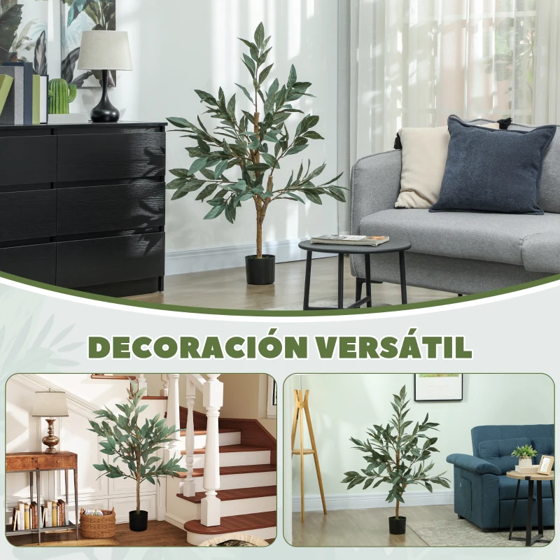 HOMCOM Árbol Artificial de Laurel 120 cm Decoración para Hogar Oficina Balcón Dormitorio Verde