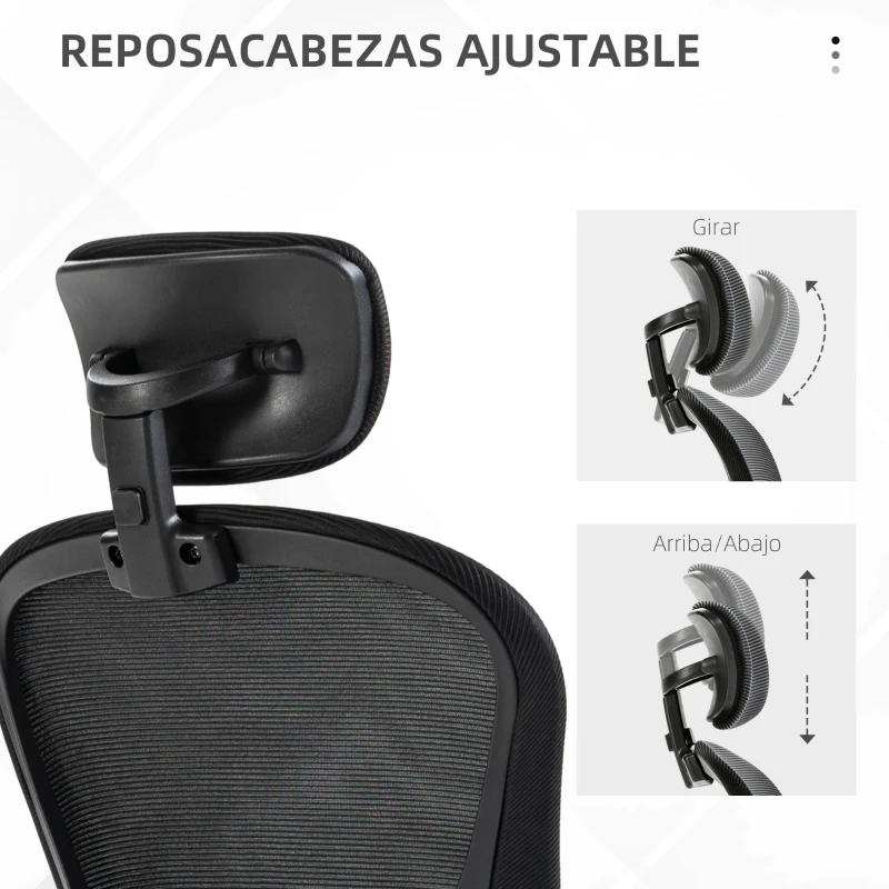 Vinsetto Silla de Oficina de Malla Silla de Escritorio Respaldo Alto Reposacabezas Ajustable Soporte Lumbar 4D 62x64x120 cm Negro