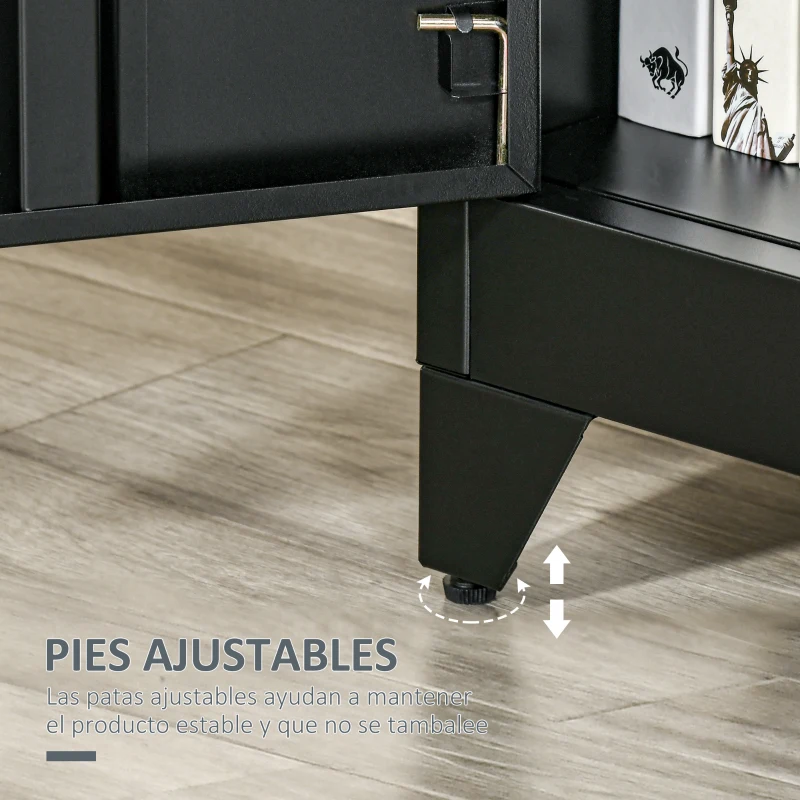 HOMCOM Armario Metálico con Doble Puerta y 2 Baldas Ajustables Mueble Multiusos para Oficina Salón Dormitorio 75x33x110cm Negro