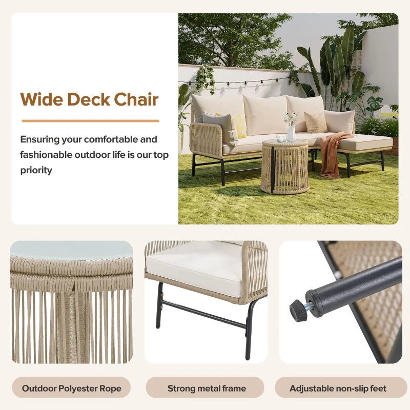 Hand-Woven Garden Lounge Sofa Set with 2 Armchairs, 2 Two-Seater Sofas, 2 Round Tables, Ideal for Patio, Terrace, 187L x 124W x 78H cm, Beige