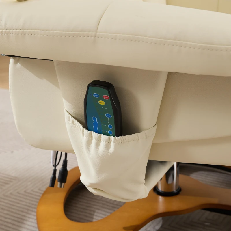 PU Upholstered Massage Recliner with Ottoman Footstool, 5 Points Massager, Ergonomic Backrest, Swivel Function, 88L x 80W x 106H cm, White