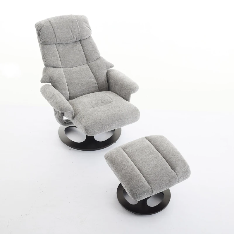 Chenille Upholstered Massage Recliner with Ottoman Footstool, 5-Point Massager, Ergonomic Backrest, 88L x 80W x 106H cm, Grey