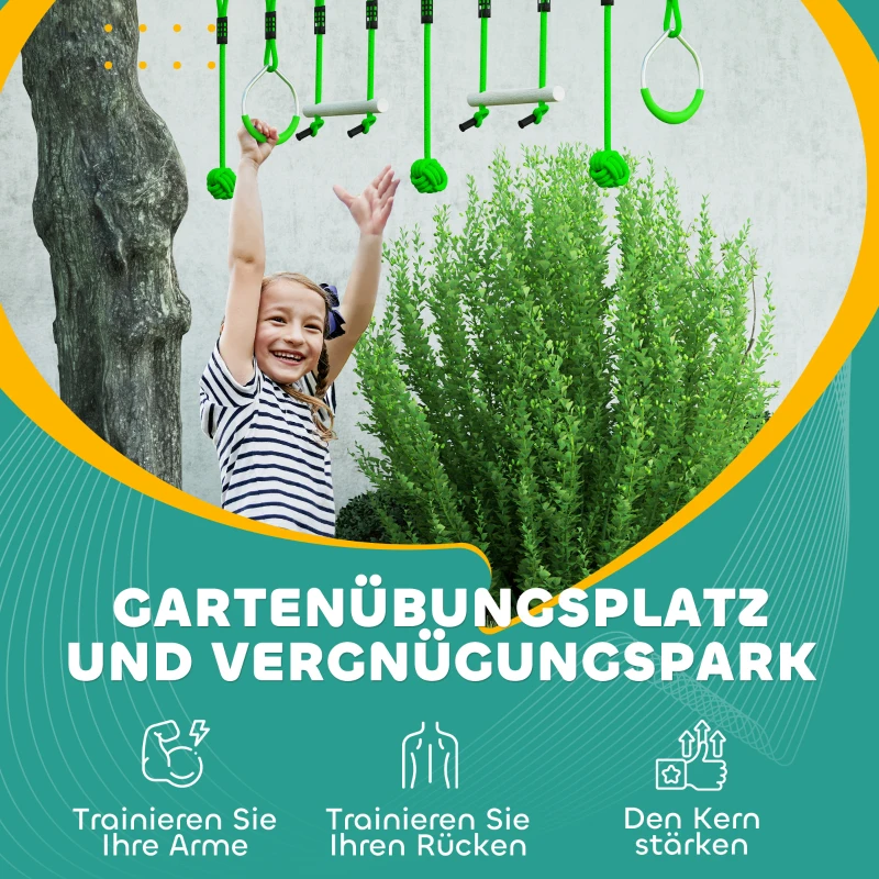 AIYAPLAY 3 Zipline-Kits, Kinder-Seilbahn-Set, bis zu 50 kg belastbar, Grün