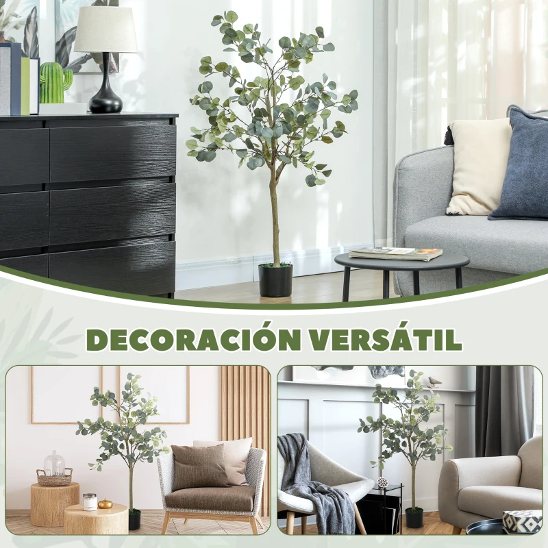 HOMCOM Planta Artificial Decorativa de 120 cm Eucaliptus Sintético con 230 Hojas en Maceta para Interior Verde