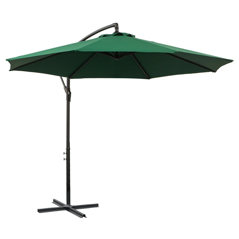 Outsunny Umbrela Impermeabila cu Brat Lateral si Structura din Otel cu Manivela, Verde Φ300 x 250 cm
