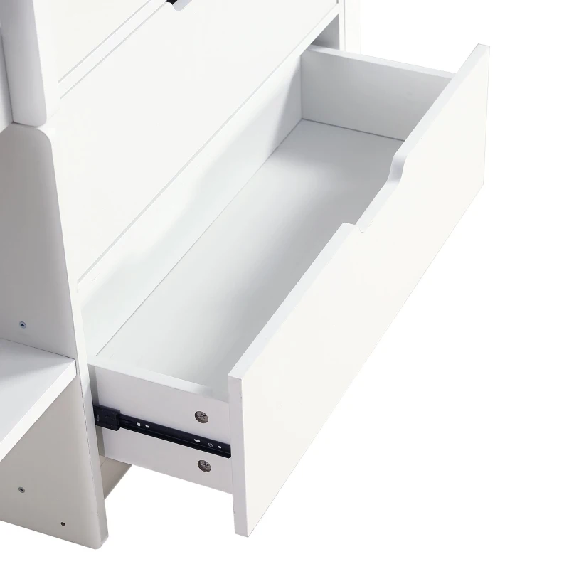 3ft Storage Bed with 2 Drawers and Compartments, Pine and Particle Board, for Children's Room - White