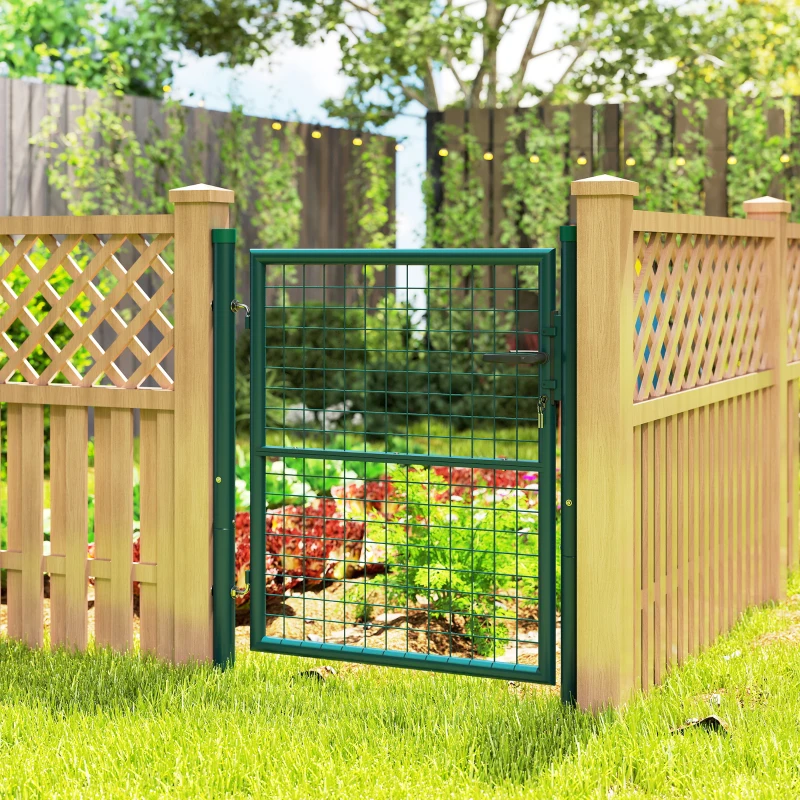 Outsunny Porta de Jardim 97x150 cm Porta para Vedação de Barra de Aço com Puxador Fechadura e 3 Chaves para Exterior Pátio Verde