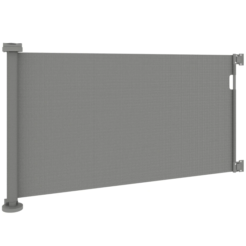 PawHut Barrera de Seguridad para Perros Retráctil con Interruptor de Cierre para Puertas Escaleras Pasillos 142x10x87 cm Gris
